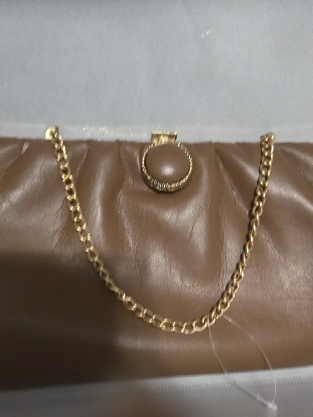 Classic Brown Leatherette Chain-Handle Clutch with Gold Accent